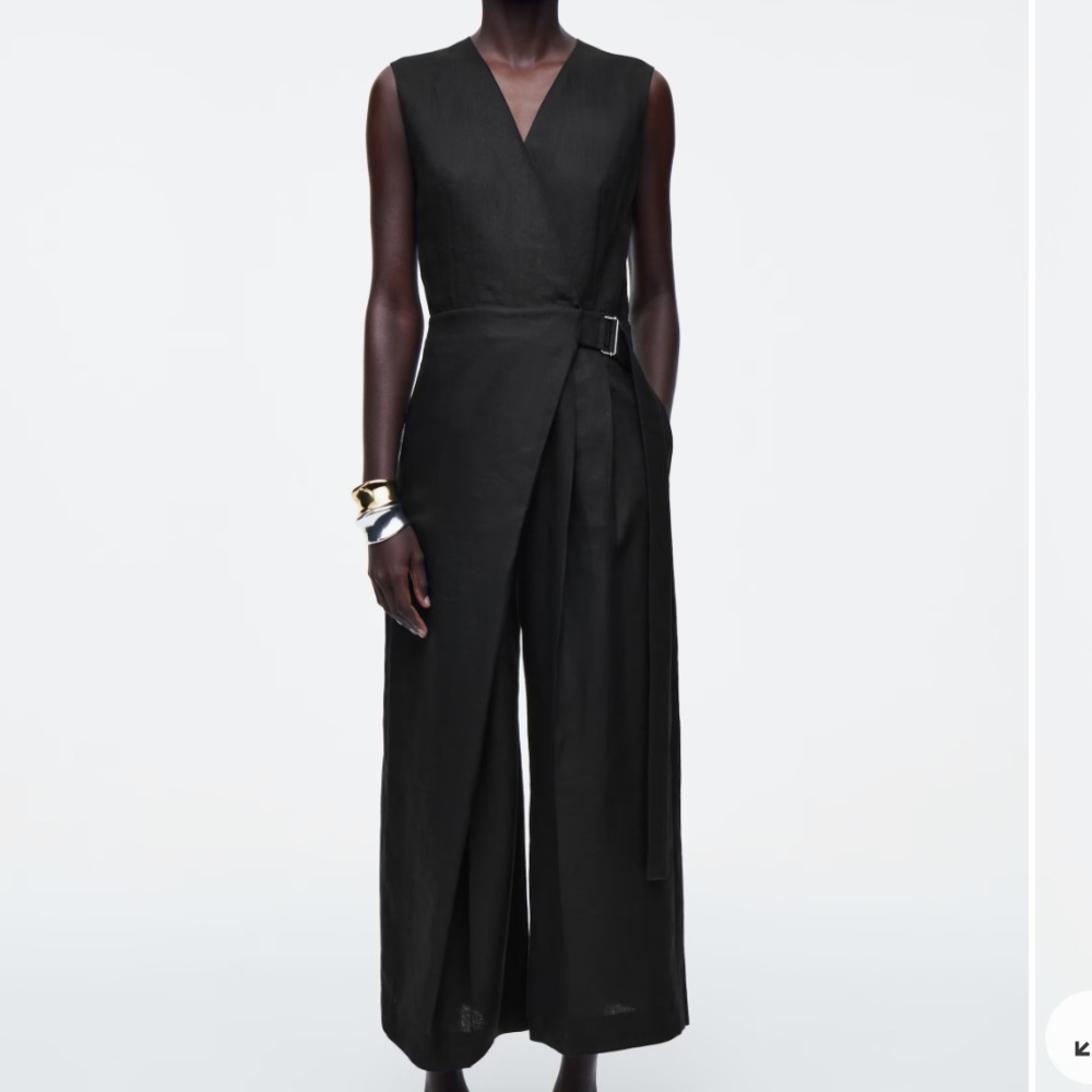 COS Wrap Front Linen Jumpsuit Black Size 4 NWT